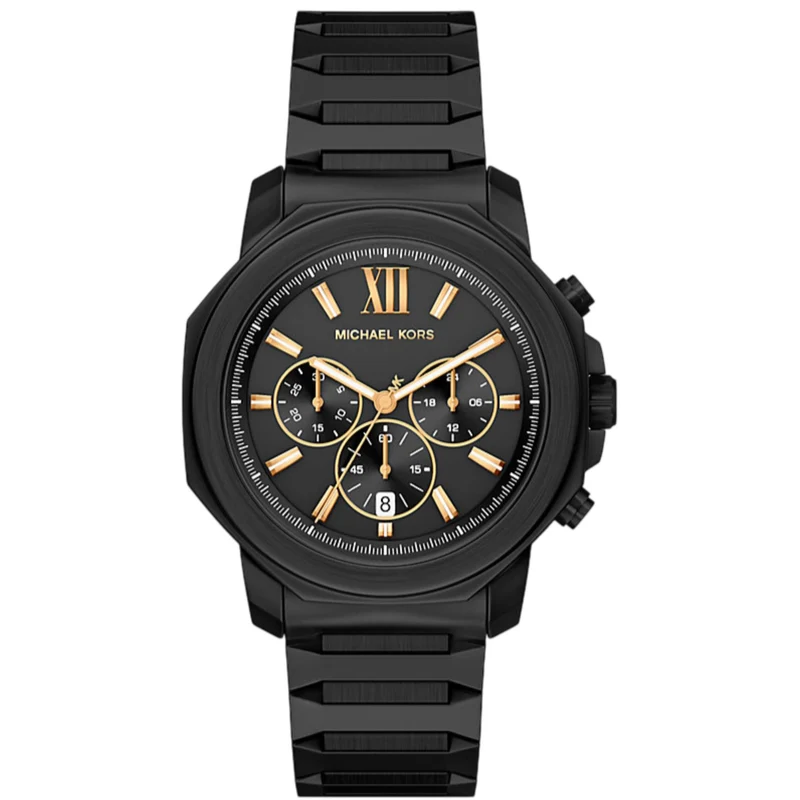 Michael Kors Prescott 44mm Chronograph Black Dial Steel Mens Quartz Watch MK9252