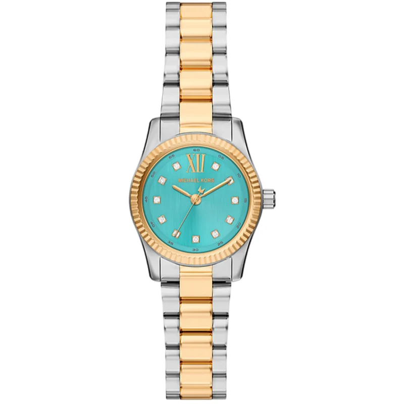 Michael Kors Petite Lexington Pave Turquoise Dial Steel Strap Women's Watch MK7579