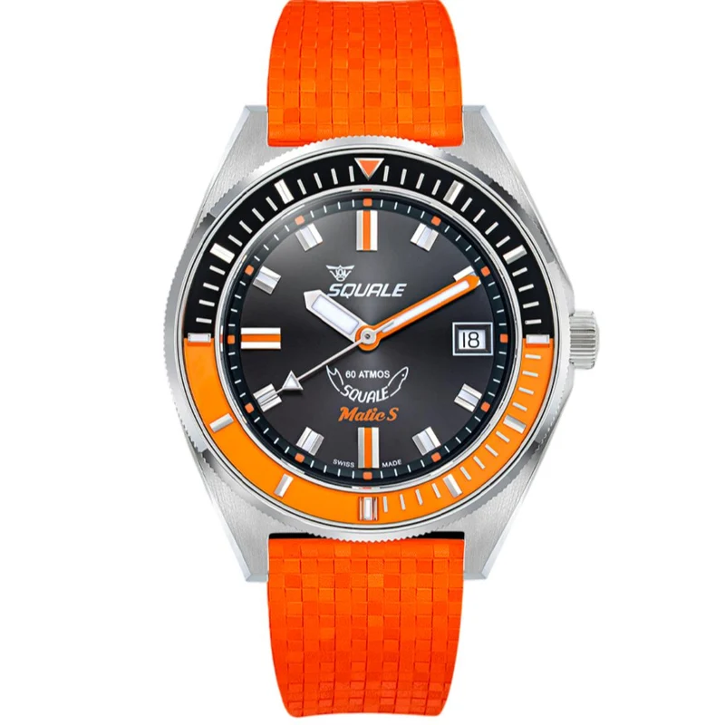 Squale Matic S Black Dial Mosaic Rubber Strap Men's Watch MATICBKOBK.MROR