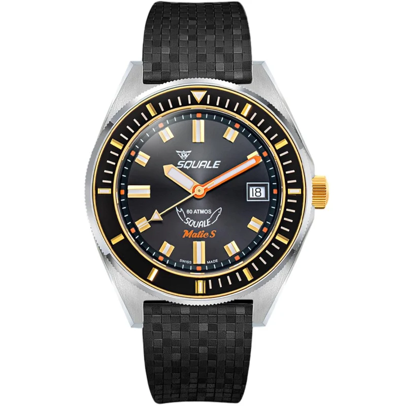 Squale Matic S Black Dial Mosaic Rubber Strap Men's Watch MATICGBKBK.MRBK