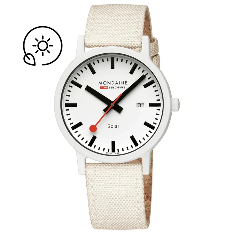 Mondaine Essence Solar White Dial PET Textile Strap Watch MS1.41910.LA