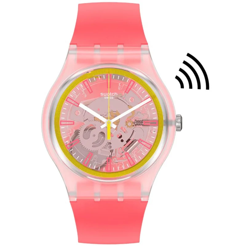 Swatch Originals Fragole Pay! Transparent Dial Silicone Strap Watch SVIK104-5300