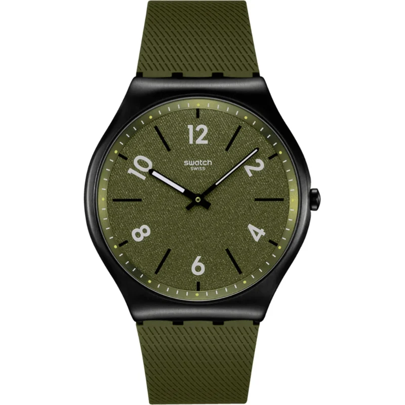 Swatch Skin Hint of Pine Green Dial Rubber Strap Watch SS07B115