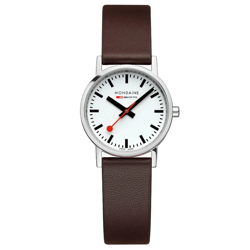 Mondaine Classic Quartz White Dial Brown Vegan Leather Women's Watch A658.30323.11SBGV