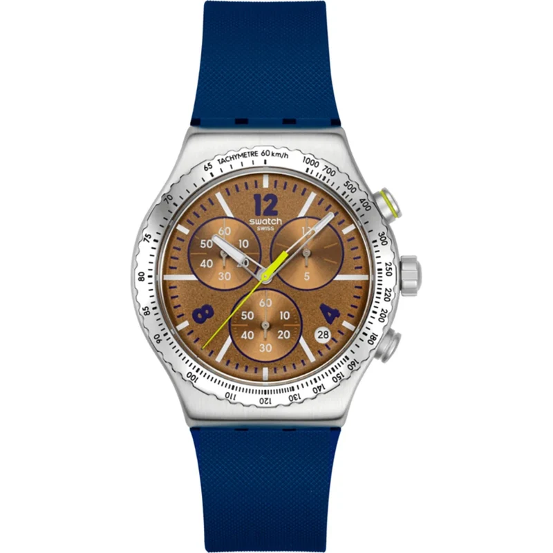 Swatch Irony Sidereal Glow Chronograph Brown Dial Rubber Strap Watch YVS534