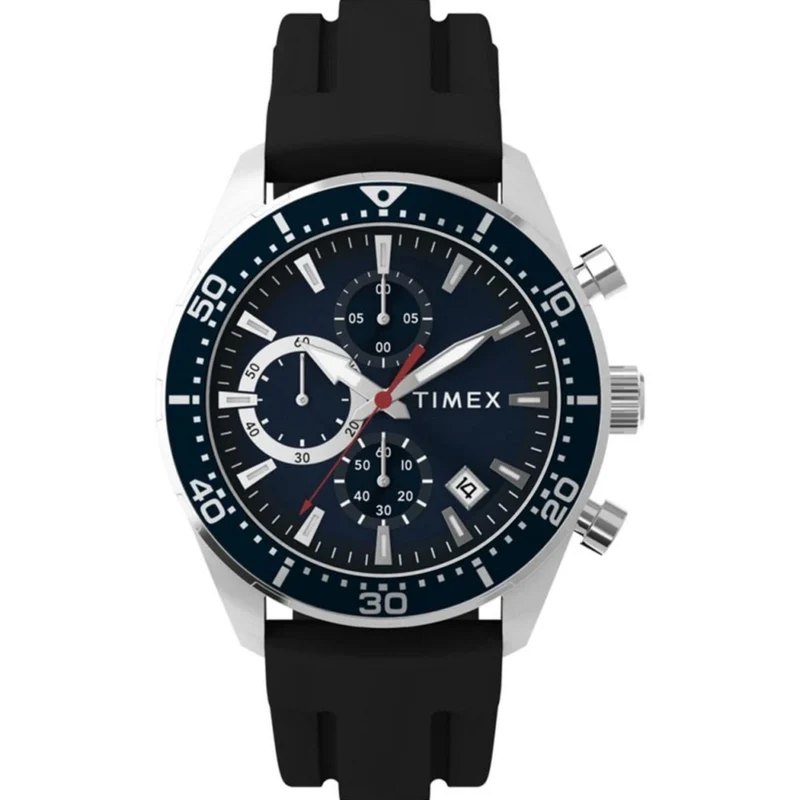 Timex Ridgefield 42mm Chronograph Blue Dial Silicone Mens Quartz Watch TW2Y62300