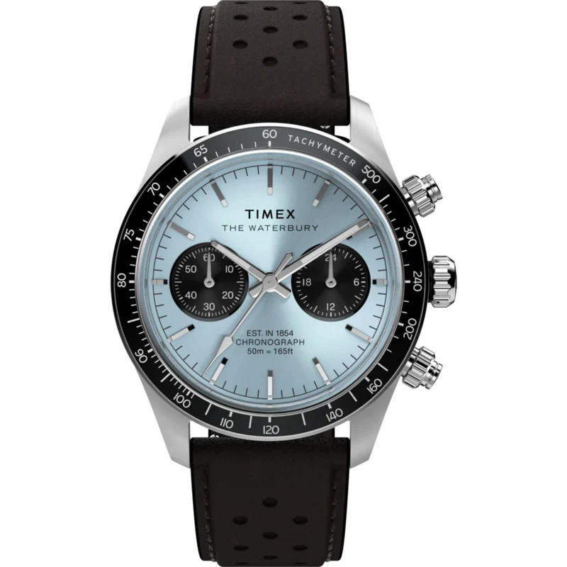 Timex Waterbury 39mm Chronograph Blue Dial Leather Mens Quartz Watch TW2Y70600