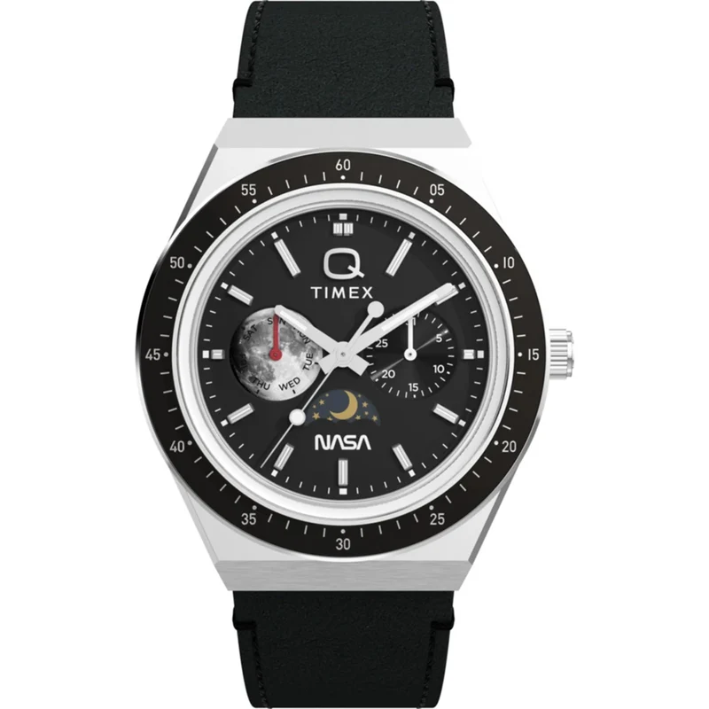 Timex Q 40mm Black Dial Leather Mens Quartz Watch TW2Y56800