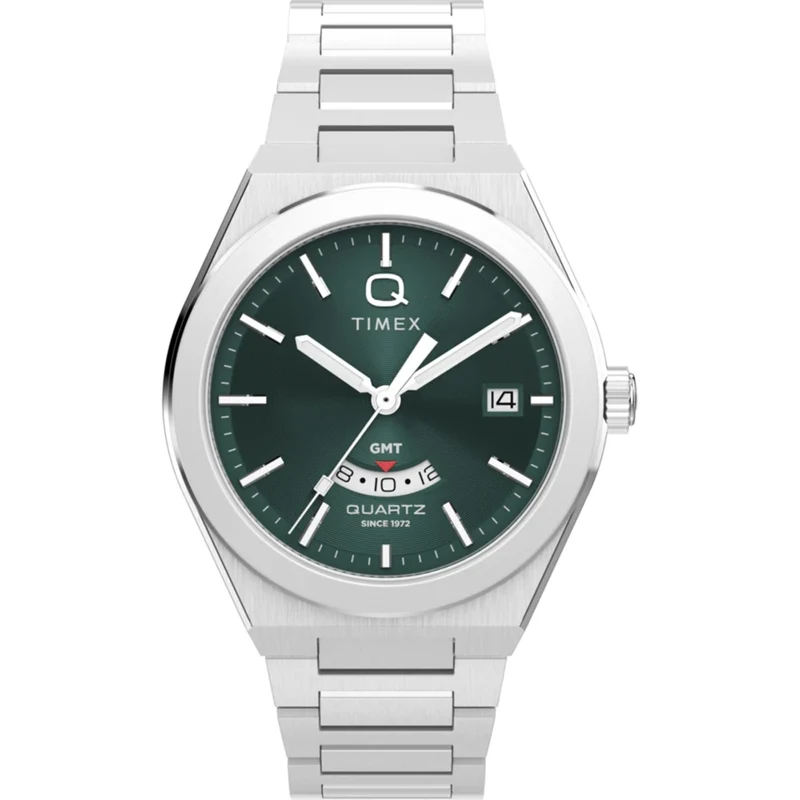 Timex Q 39mm Green Dial Steel Mens Quartz Watch TW2Y24800