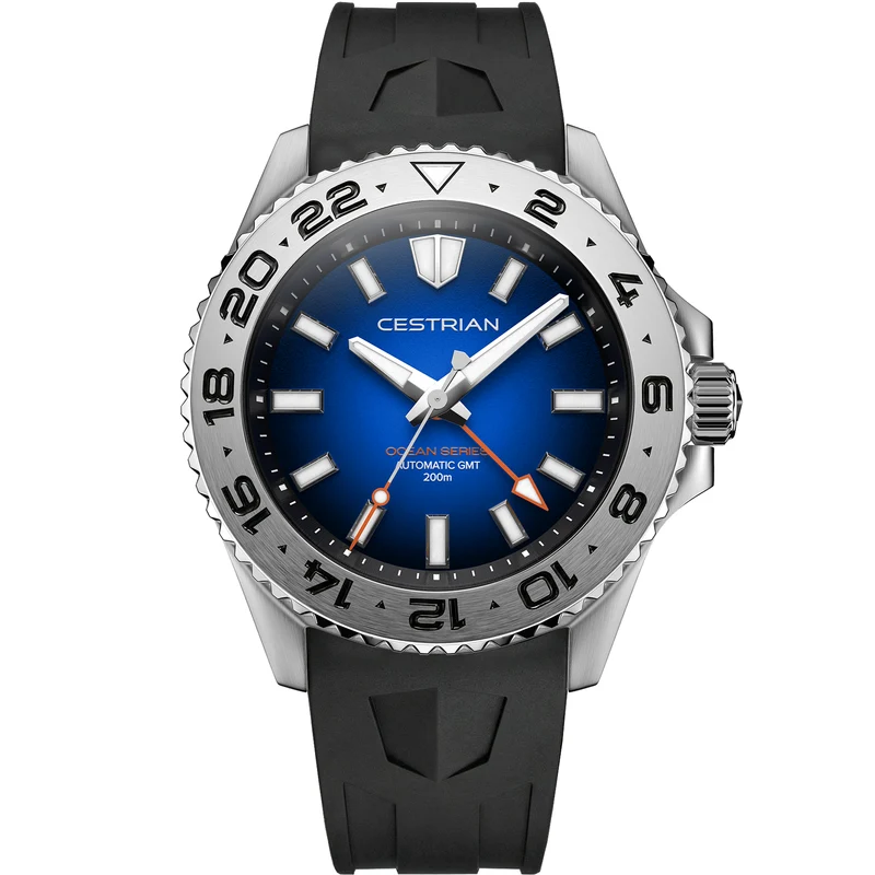 Cestrian Ocean Series Blue Fumé Dial Silicone Strap Automatic GMT Men's Watch CO-BBS002