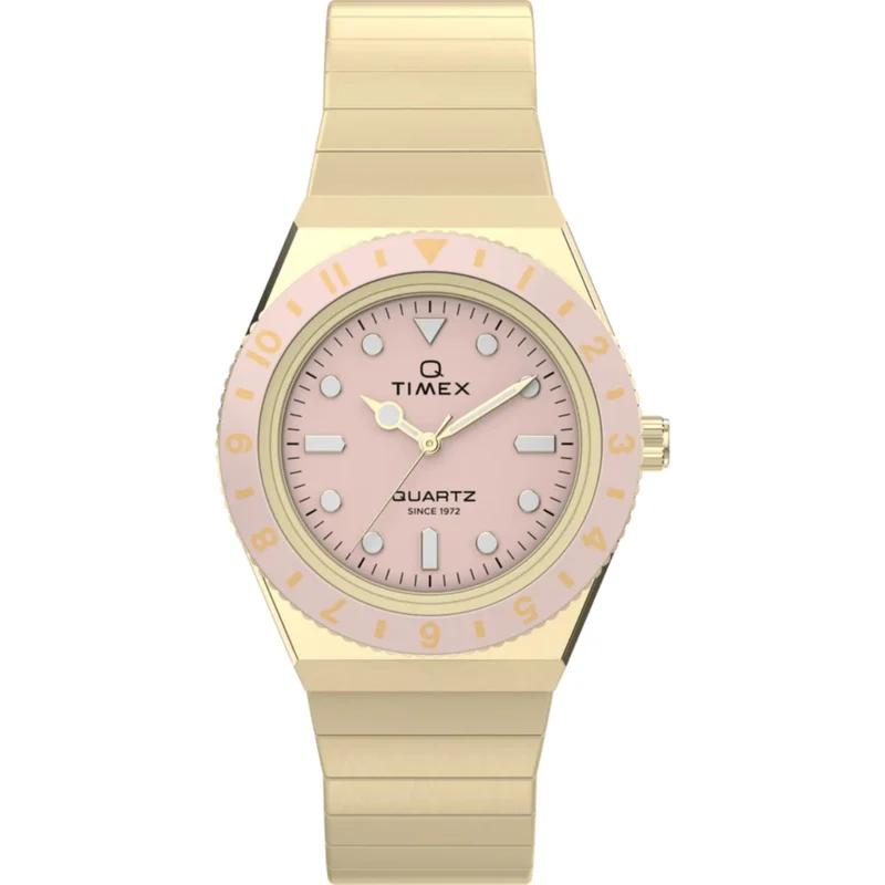 Timex Q 30mm Pink Dial Steel Ladies Quartz Watch TW2Y57400