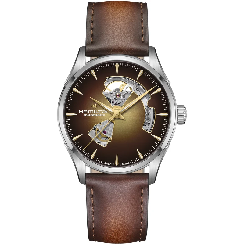 Hamilton Jazzmaster 42mm Open Heart Brown Dial Leather Mens Automatic Watch H32705501