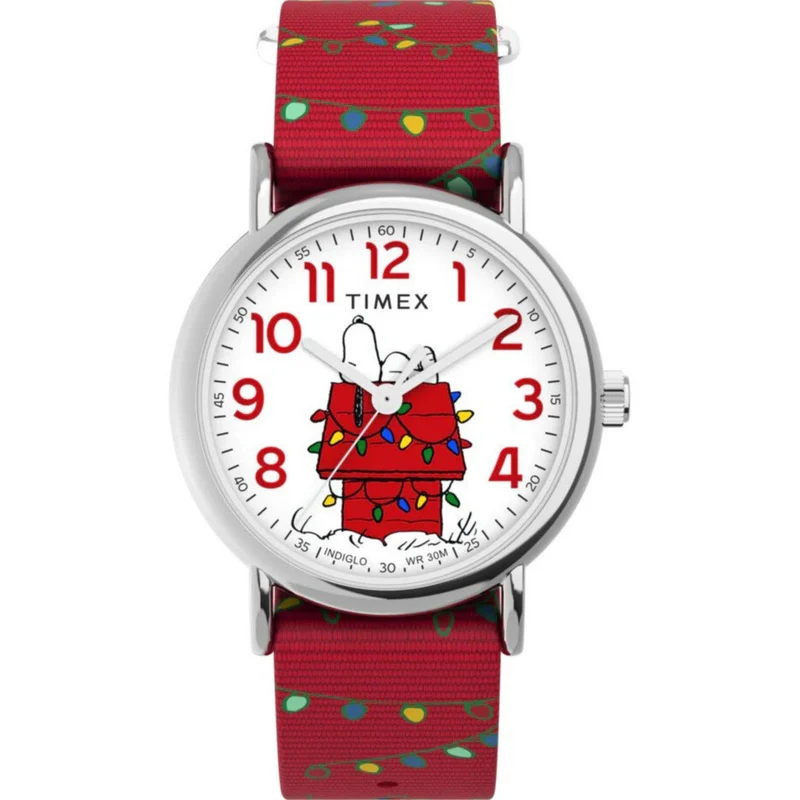 Timex x Peanuts Weekender Holiday 38mm White Dial Fabric Quartz Watch TW2W808006B