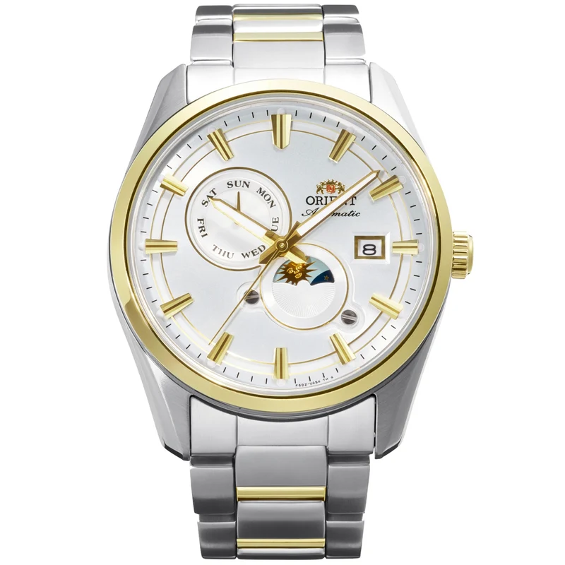 Orient Stretto 41.5mm Sun & Moon White Dial Steel Men's Automatic Watch RA-AK0312S30B