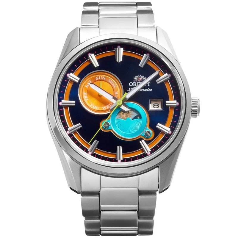 Orient Stretto 41.5mm Sun & Moon Limited Release Multi-Coloured Dial Steel Mens Automatic Watch RA-AK0316L30B