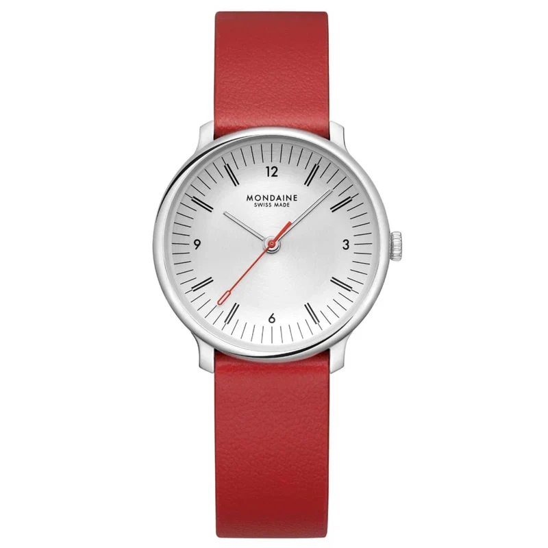 Mondaine Doppio 33mm White Dial Leather Quartz Watch MLE.33110.LCV