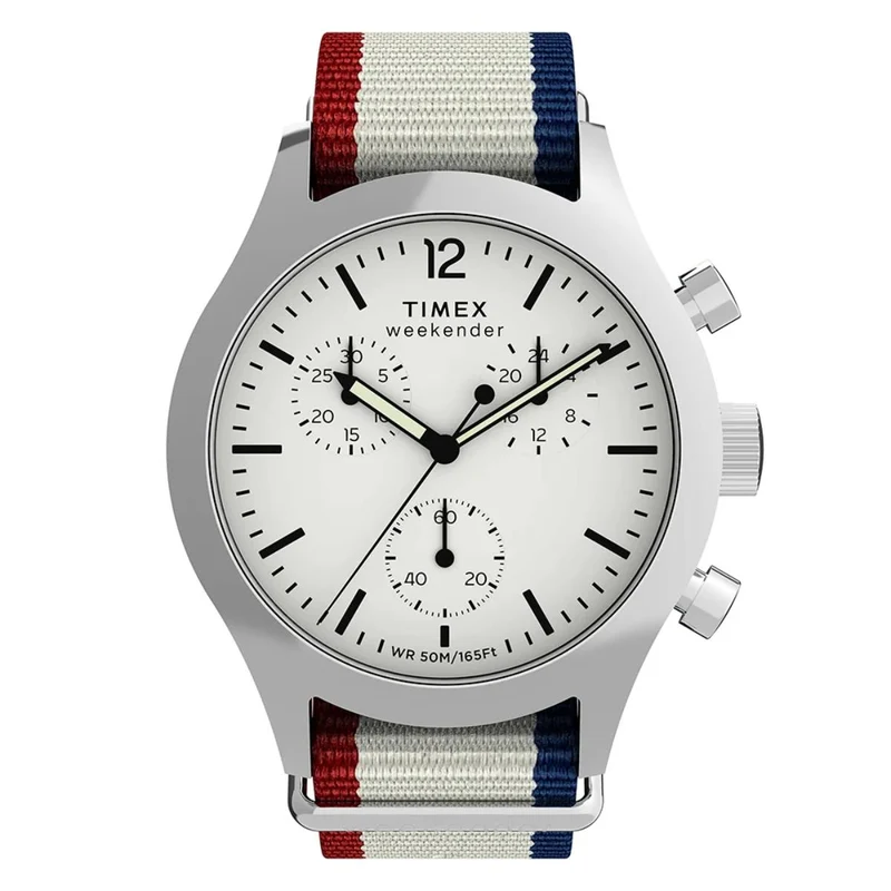Timex Weekender 40mm Chronograph White Dial Fabric Quartz Watch TW2Y15800