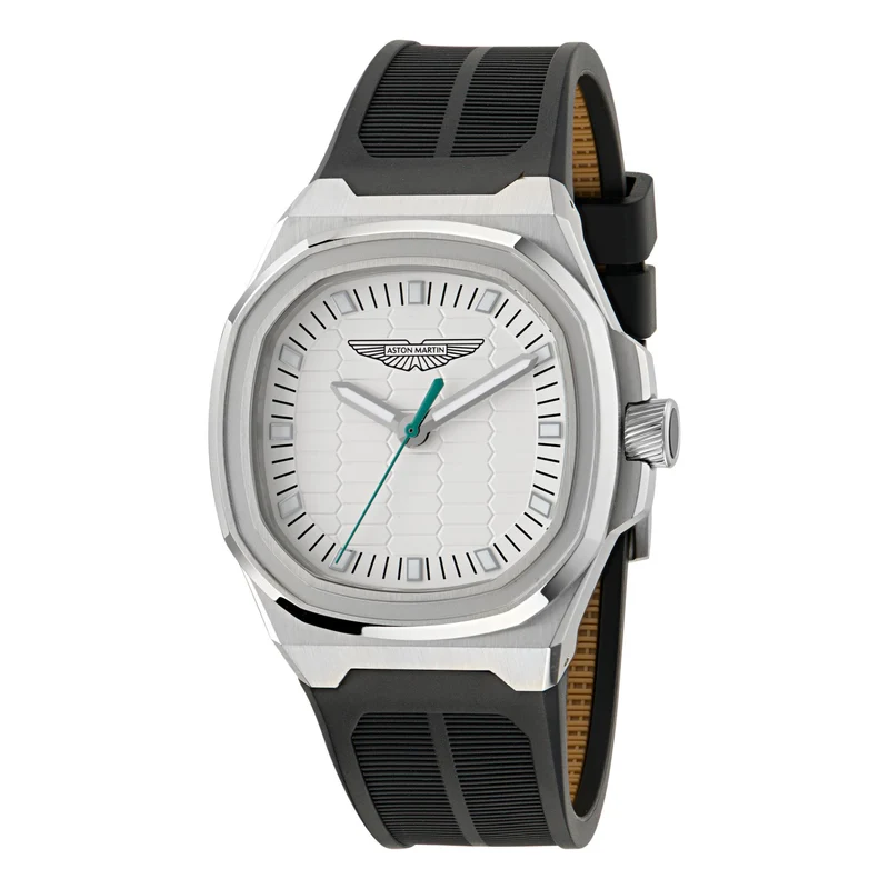 Aston Martin Quartz Silver Dial Black Silicone Strap Men's Watch MTIG1F502