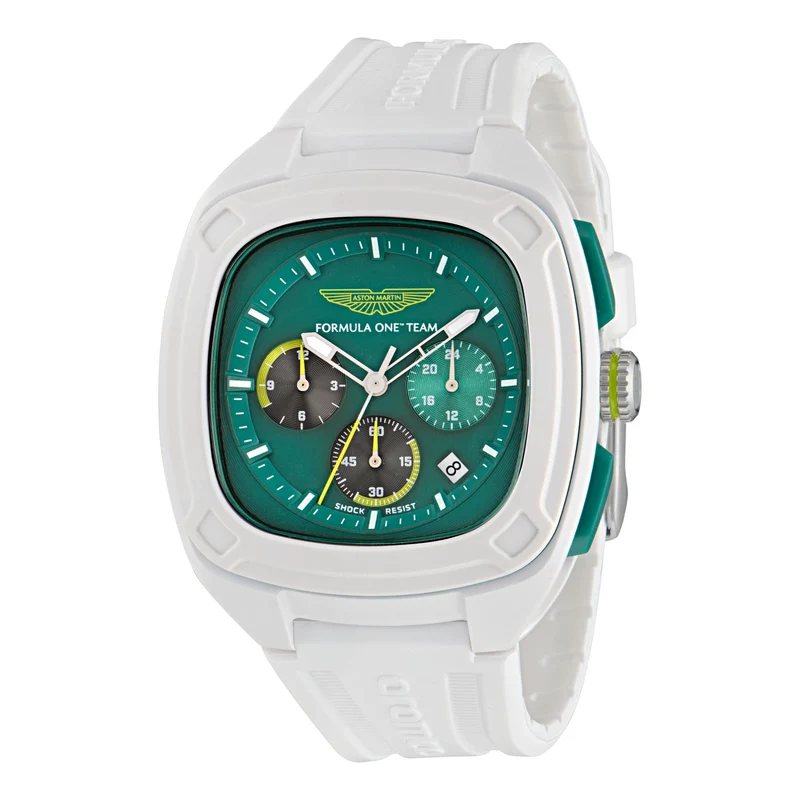 Aston Martin Aramco Formula One Team Quartz Chronograph Podium Green Dial White Silicone Strap Men's Watch MTFO1F502