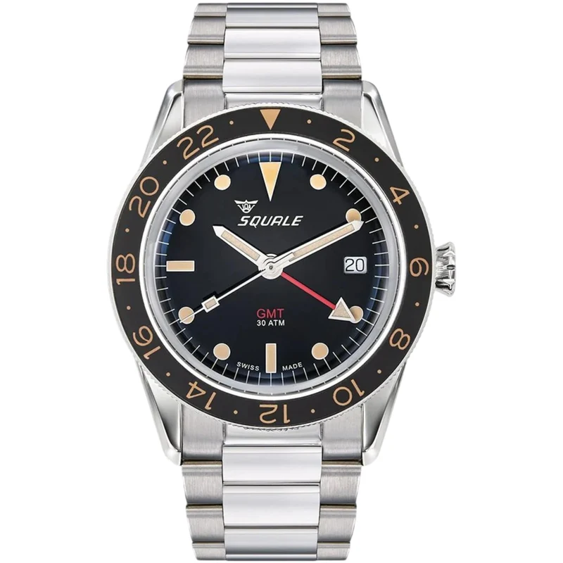 Squale Sub-39 GMT Vintage Automatic Black Dial Steel Strap Men's Watch SUB39GMTV.BR22