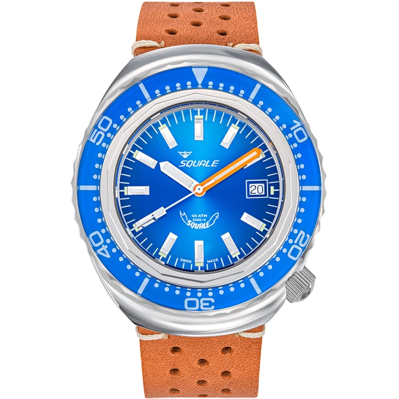 Squale 2002 Automatic Blue Dial Leather Strap Men's Watch 2002.SS.BL.BL.PTC