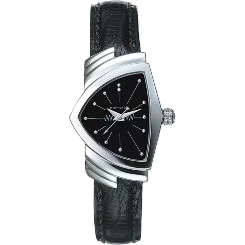 Hamilton Ventura 24mm Black Dial Leather Ladies Quartz Watch H24211732