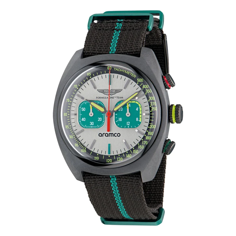 Aston Martin Aramco Formula One Team Chronograph White Dial Black and Podium Green Nato Strap Men's Watch MTFD1F502