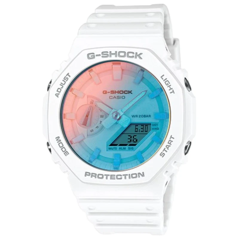 Casio G-Shock Blue Digital White Resin Strap Men's Watch GA-2100TL-7AER