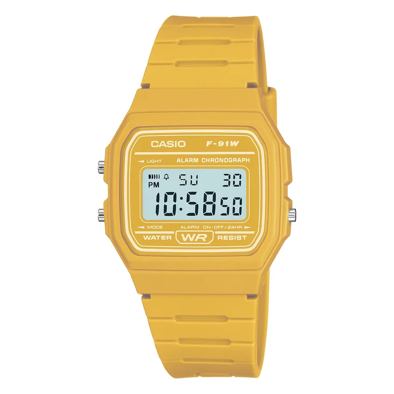 Casio Vintage Digital Mustard Yellow Resin Strap Watch F-91WC-9AEF