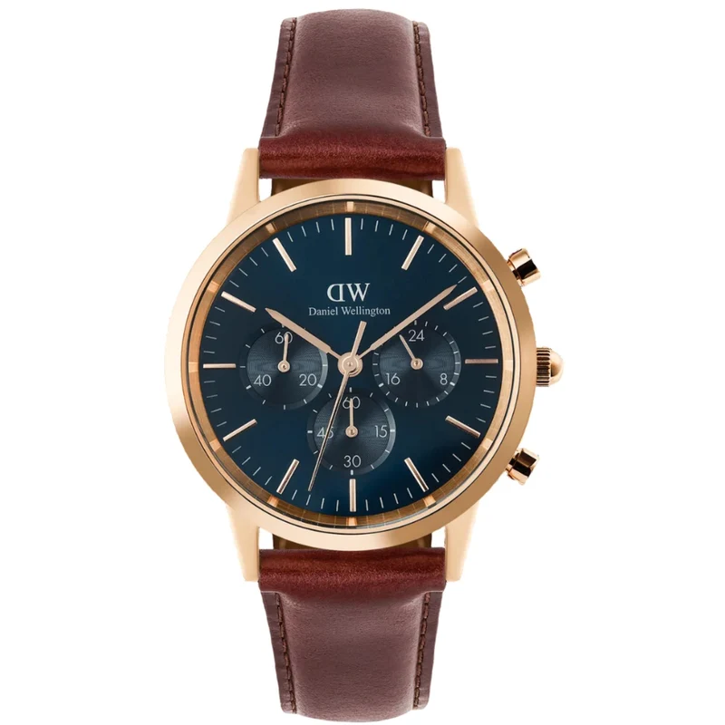 Daniel Wellington Iconic 42mm Chronograph Blue Dial Leather Mens Quartz Watch DW00100639