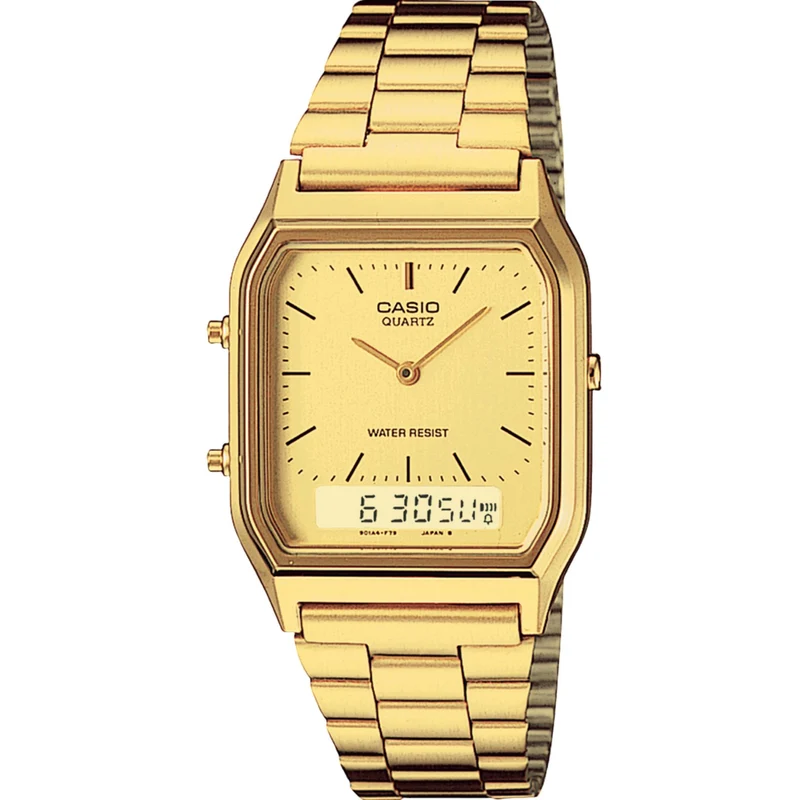 Casio Collection Vintage Ana-Digi Gold Dial Steel Strap Watch AQ-230GA-9DMQYES