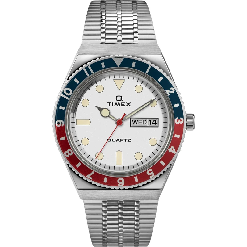 Timex Q 38mm White Dial Steel Mens Quartz Watch TW2U61200