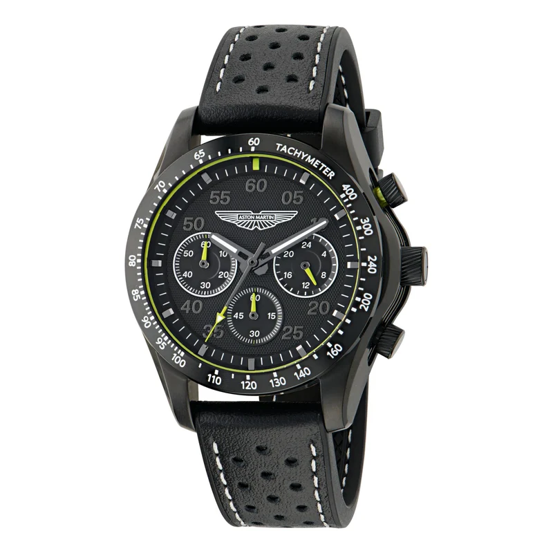 Aston Martin Quartz Chronograph Black Dial Leather Watch MTRS1F502