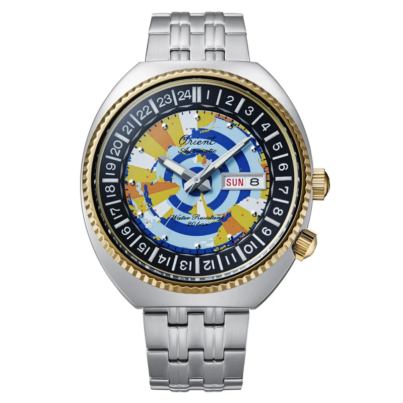 Orient Revival 43.5mm World Map Mako 75th Anniversary Limited Edition Multicoloured Dial Steel Mens Automatic Watch RA-AA0E08Y39B