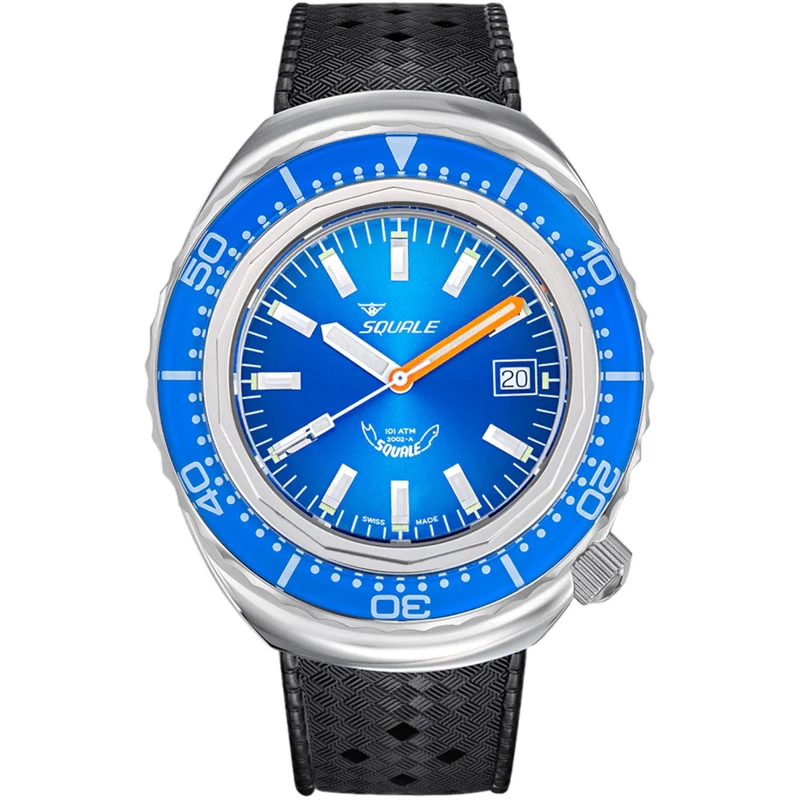 Squale 2002 Automatic Blue Dial Rubber Strap Men's Watch 2002.SS.BL.BL.HT