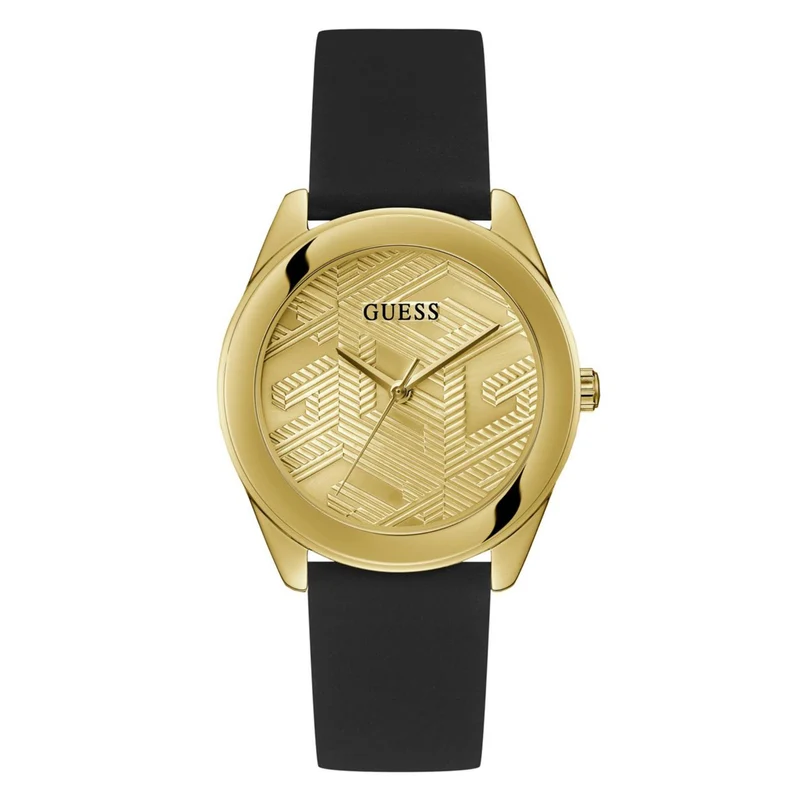Guess Cubed Champagne Dial Silicone Strap Women's Watch GW0665L1
