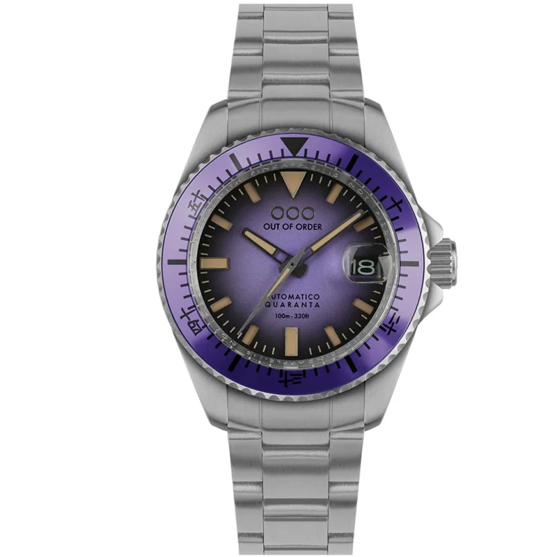 Out Of Order Indigo Automatico Quaranta Ultra Brushed Purple Dial Steel Strap Men's Watch OOO.001-21.LI.SS