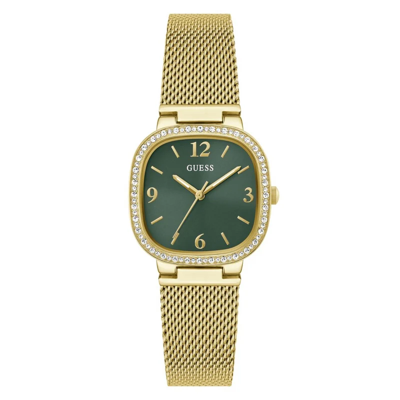 Guess Tapestry Rounded Square Green Dial Steel Mesh Strap Women's Watch GW0354L5