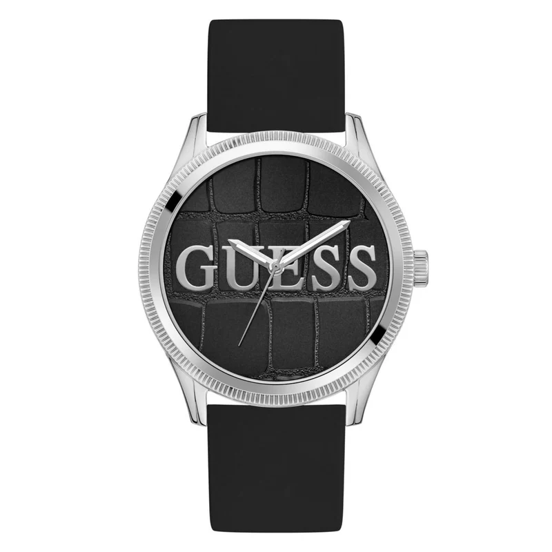 Guess Reputation Black Dial Silicone Strap Watch GW0887G1