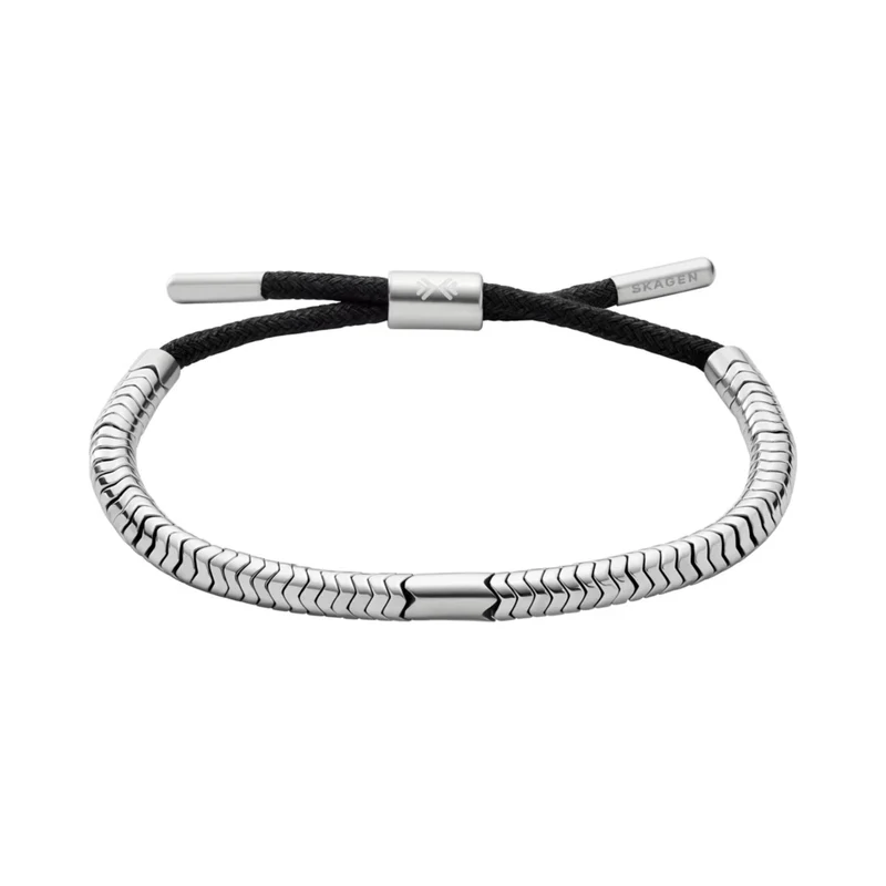 Skagen Pelle Silver-Tone Hematite Beaded Men's Bracelet SKJM0236040
