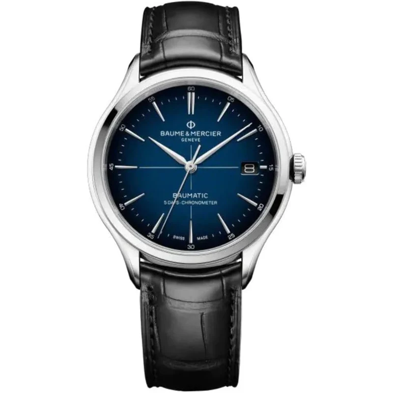 Baume & Mercier Clifton Baumatic Automatic Blue Dial Black Leather Strap Men’s Watch BM0A10467