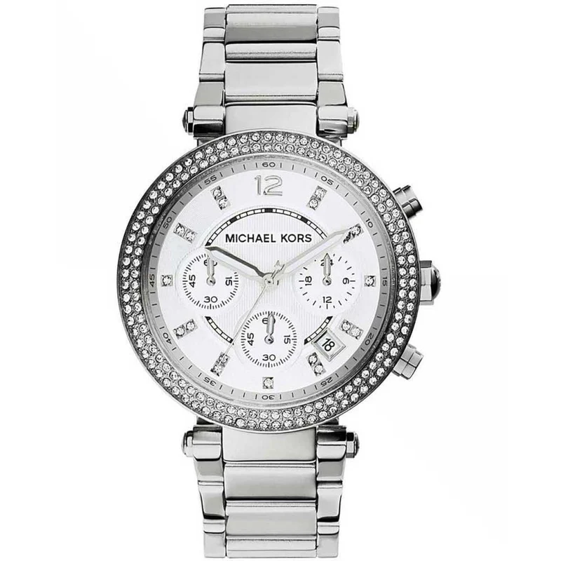 Michael Kors Parker Chronograph White Dial Stainless Steel Bracelet Ladies Watch MK5353