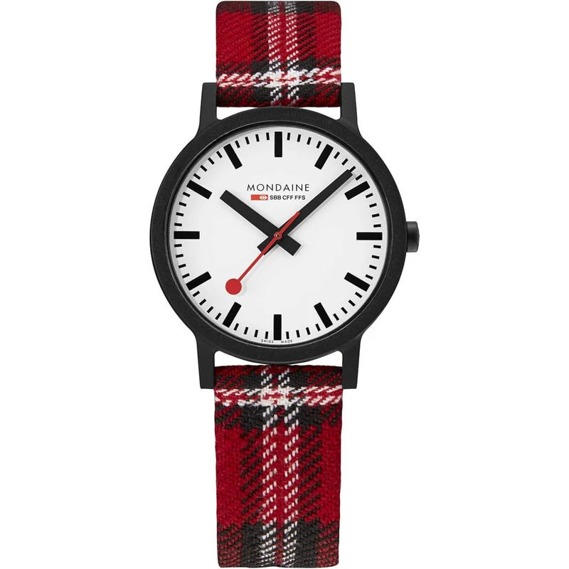 Mondaine Essence Quartz Black PVD White Dial Tartan Cork Strap Watch MS1.41111.LC