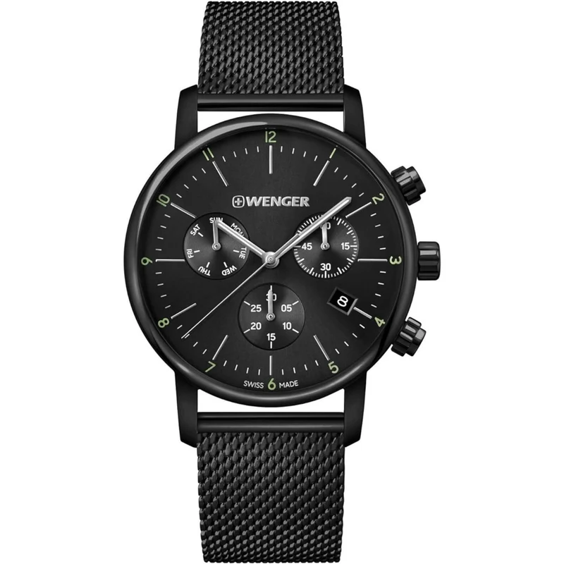 Wenger Urban Classic Chronograph Quartz Black Dial Black Steel Mesh Bracelet Men's Watch 01.1743.116