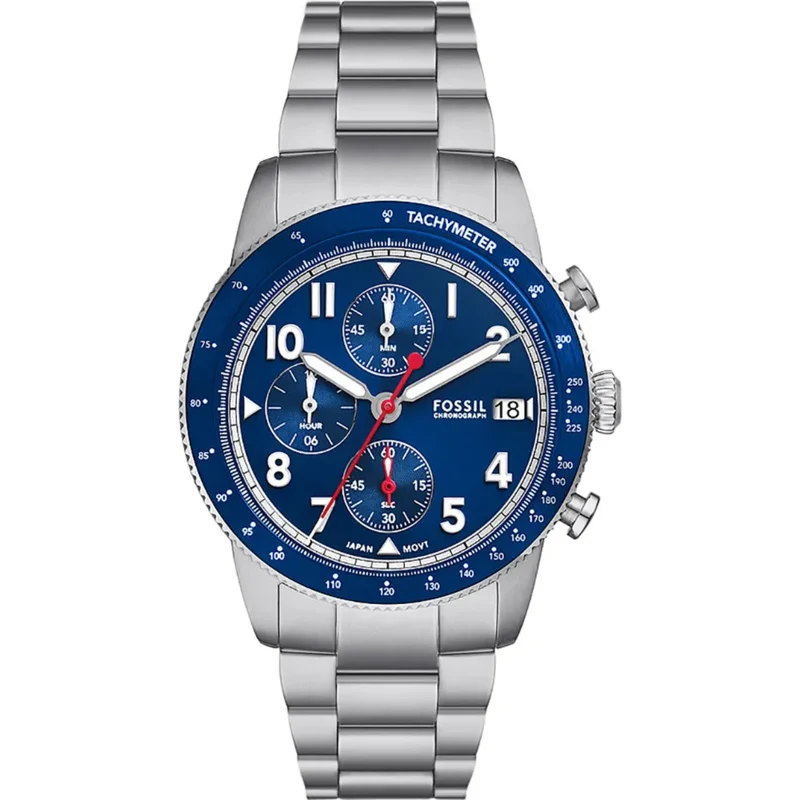 Fossil Sport Tourer 42mm Chronograph Blue Dial Steel Mens Quartz Watch FS6047