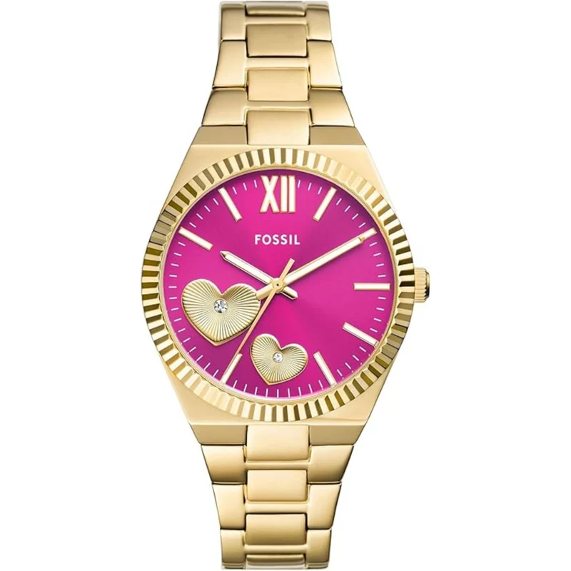Fossil Scarlette 38mm Pink Dial Steel Ladies Quartz Watch ES5325