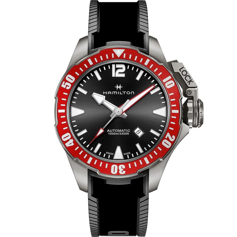 Hamilton Khaki Navy 46mm Black Dial Rubber Mens Automatic Watch H77805335