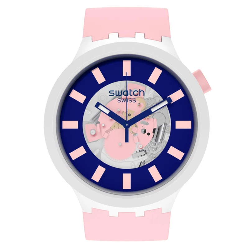 Swatch Diversipink Quartz Movement Blue Dial Silicone Strap Watch SB03M105