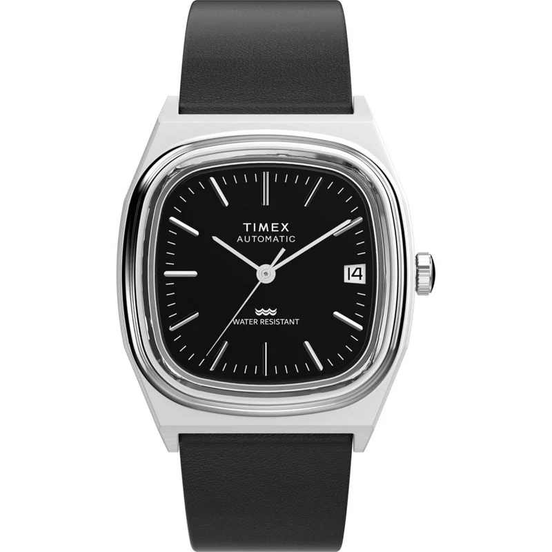 Timex Q 34mm Black Dial Leather Automatic Watch TW2Y07500