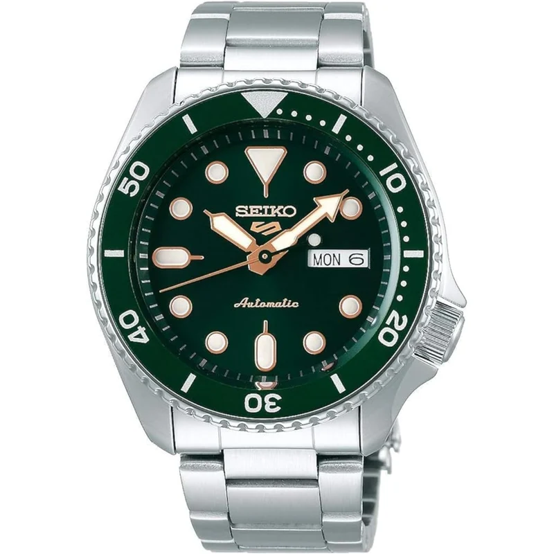 Seiko 5 Sports Green Dial Silver Stainless Steel Bracelet Automatic Men's Watch SRPD63K1